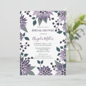 水彩パープルきらきら光るフローラフレームブライダルシャワー 招待状 (スタンド正面)