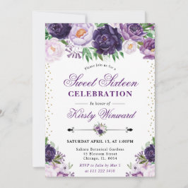 水彩パープルとクリームフラワースウィート16 招待状