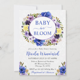 水彩パープルとクリームリースベビーシャワー 招待状