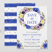 水彩パープルとクリームリース結婚ズ セーブザデート (正面/裏面)