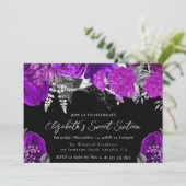 水彩パープルとシルバーのバラSweet sixteen 招待状 (スタンド正面)