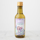 水彩パープルとティール(緑がかった色)マーメイド1歳の誕生日 ワインラベル (正面)