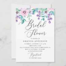 水彩パープルとピンクのフローラブライダルシャワー