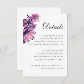 水彩パープルとピンクのフローラ結婚の詳細 エンクロージャーカード (正面/裏面)