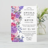 水彩パープルとピンクの花結婚の花 招待状 (スタンド正面)