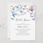 水彩パープルとブルーのフローラブライダルシャワー 招待状 (正面)