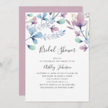 水彩パープルとブルーのフローラブライダルシャワー