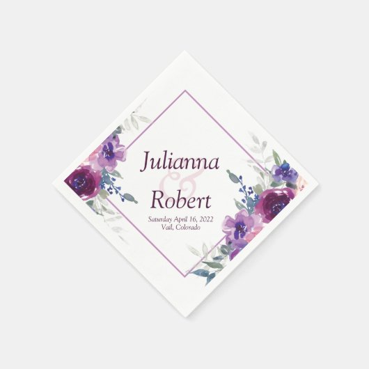 水彩パープルとメイブフローラナプキン スタンダードカクテルナプキン (角)