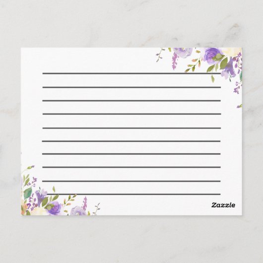 水彩パープルと桃のフローラレシピカード ポストカード (裏面)