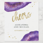 水彩パープルと金ゴールドゲ結婚ード応援 ワインラベル (シングルラベル)