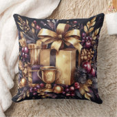 水彩パープルと金ゴールドホリデーモチーフ クッション (ブランケット)