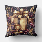 水彩パープルと金ゴールドホリデーモチーフ クッション (裏面)