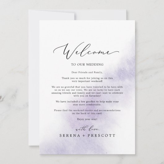 水彩パープルのウェルカムレター＆スケジュール (正面)