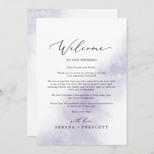 水彩パープルのウェルカムレター&スケジュール (正面/裏面)