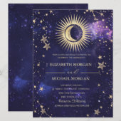 水彩パープルの天体デザイン 太陽,月,星 招待状 (正面/裏面)