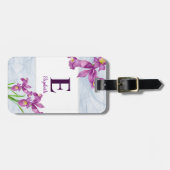 水彩パープルアイリスフローラオルガンザモノグラム ラゲッジタグ (正面横)