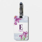 水彩パープルアイリスフローラオルガンザモノグラム ラゲッジタグ (裏面縦)