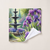 水彩パープルアイリスフローラ バスタオルセット (ウォッシュタオル)