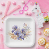 水彩パープルアイリスブーケ ペーパープレート (パーティー)