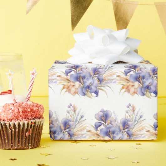 水彩パープルアイリスブーケ ラッピングペーパー (誕生日パーティー)