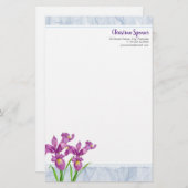 水彩パープルアイリスボタニカルフローラオルガンザ 便箋 (正面/裏面)