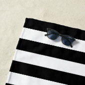 水彩パープルアイリス白黒ストライプパターン ビーチタオル (インサイチュ)