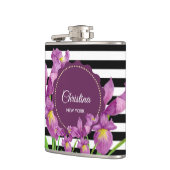 水彩パープルアイリス白黒ストライプパターン フラスク (左)