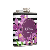 水彩パープルアイリス白黒ストライプパターン フラスク (右)