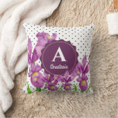 水彩パープルアイリス白黒水玉模様 クッション (ブランケット)