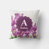 水彩パープルアイリス白黒水玉模様 クッション (裏面)