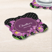 水彩パープルアイリス白黒水玉模様 ペーパーコースター (アングル)