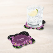 水彩パープルアイリス白黒水玉模様 ペーパーコースター (インサイチュ)