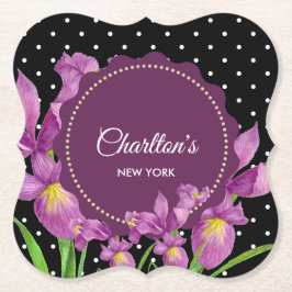 水彩パープルアイリス白黒水玉模様 ペーパーコースター