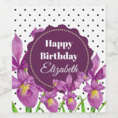 水彩パープルアイリス白黒水玉模様 ワインラベル (シングルラベル)