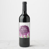 水彩パープルアイリス白黒水玉模様 ワインラベル (正面)