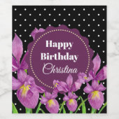 水彩パープルアイリス白黒水玉模様 ワインラベル (シングルラベル)