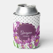 水彩パープルアイリス白黒水玉模様 缶クーラー (缶正面)