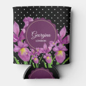 水彩パープルアイリス白黒水玉模様 缶クーラー (正面)