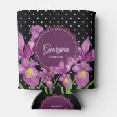 水彩パープルアイリス白黒水玉模様 缶クーラー (裏面)