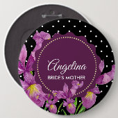 水彩パープルアイリス白黒水玉模様 缶バッジ (正面&裏面)