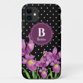 水彩パープルアイリス白黒水玉模様 Case-Mate iPhoneケース (裏面)