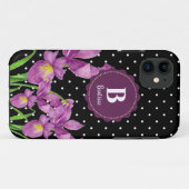 水彩パープルアイリス白黒水玉模様 Case-Mate iPhoneケース (裏面(横))