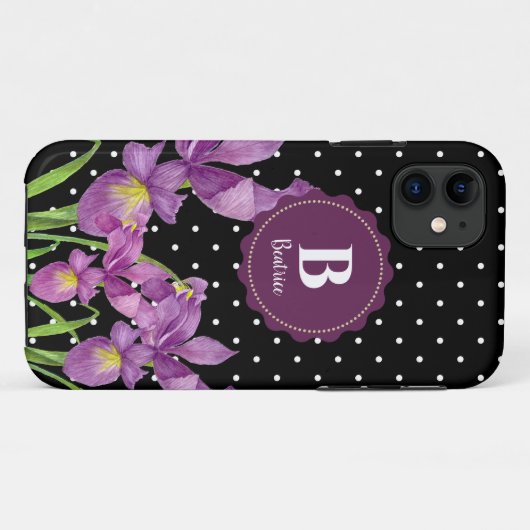 水彩パープルアイリス白黒水玉模様 Case-Mate iPhoneケース (裏面(横))