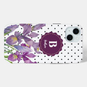 水彩パープルアイリス白黒水玉模様 Case-Mate iPhoneケース (裏面 (横))