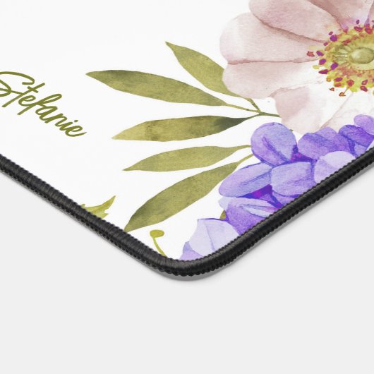 水彩パープルアジサイフローラ パーソナライズされた デスクマット (コーナー)