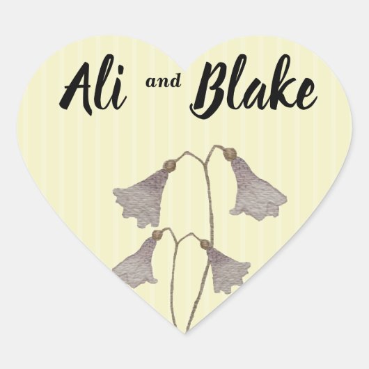 水彩パープルイエローワイルドフラワー結婚ズ ハートシール (正面)