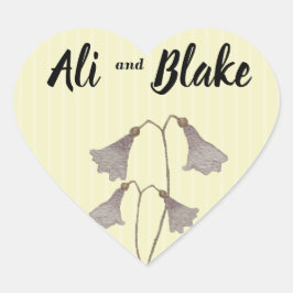 水彩パープルイエローワイルドフラワー結婚ズ ハートシール