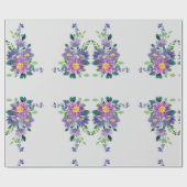 水彩パープルガーデンフラワーズフローラアート ラッピングペーパー (フラット)