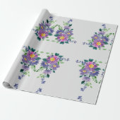 水彩パープルガーデンフラワーズフローラアート ラッピングペーパー (アンロールド)