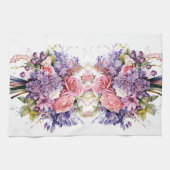 水彩パープルガーデンフラワーブーケフローラ キッチンタオル (横)